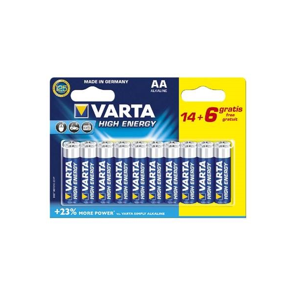 14+ 6 (gratuites) piles LR06/ LR6 AA VARTA LONG LIFE POWER