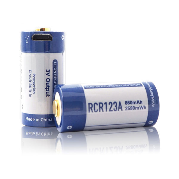 Batterie lithium-ion RCR123A 3V 860mAh rechargeable via micro USB